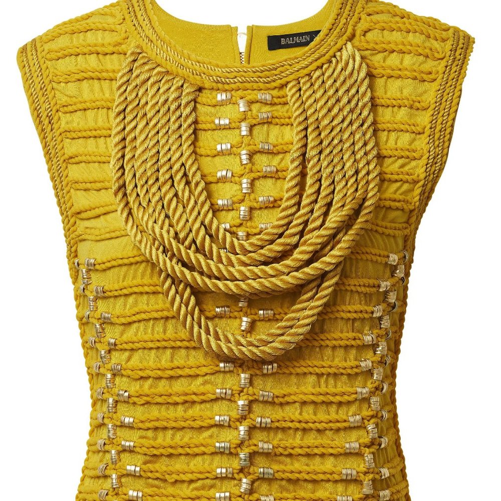 H&M x Balmain Yellow Braided Embroidery Top